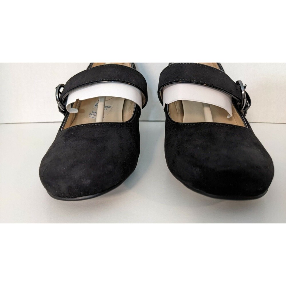East 5th Womens Size 8 Medium Lefty Black Suede Buckle Pumps shoes With Box - Picture 3 of 11